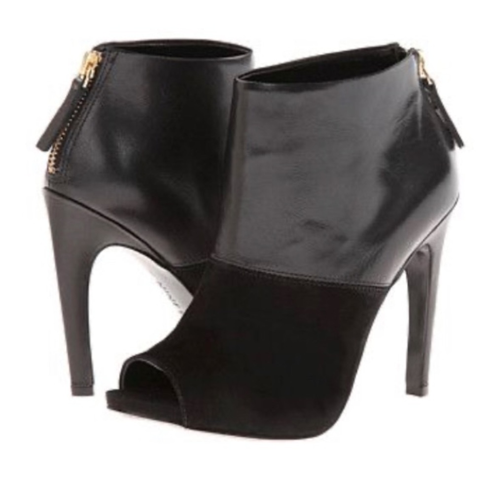 New Nine West Suede Leather Black Bootie Peep Toe Heels